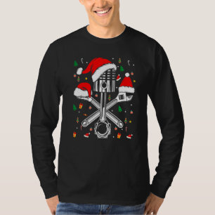 Piston Wrench Santa Hat Bike Car Mechanic Christma T-Shirt