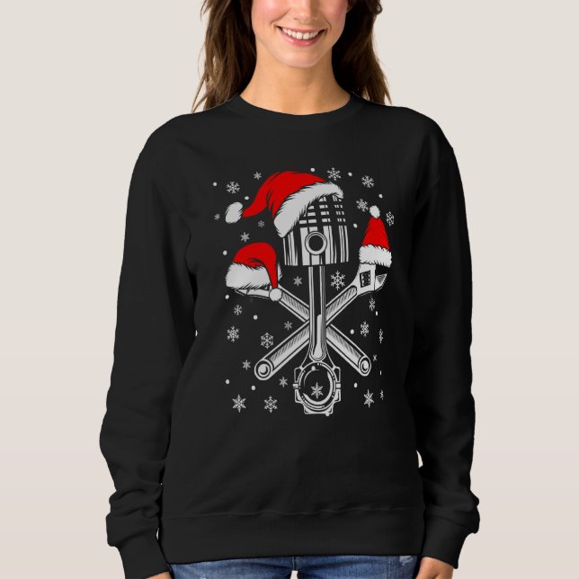 Piston Wrench Santa Hat Car Mechanic Ugly Christma Sweatshirt (Front)