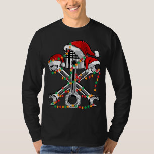 Piston Wrench Santa Hat Christmas Lights Bike Car T-Shirt