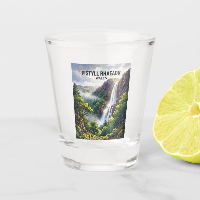 Pistyll Rhaeadr Waterfall, Llanrhaeadr-ym-Mochnant Shot Glass (Front)