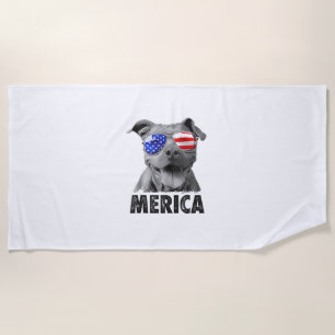 Pit Bull 4th of July Merica Men American Flag Sung Beach Towel