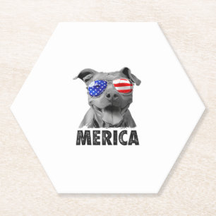 Pit Bull 4th of July Merica Men American Flag Sung Paper Coaster
