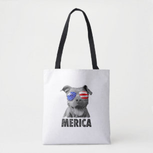Pit Bull 4th of July Merica Men American Flag Sung Tote Bag