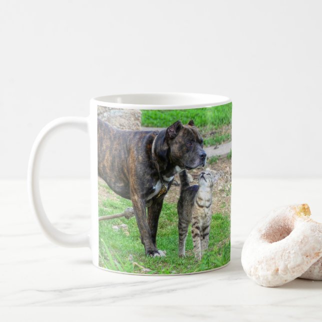 Pit Bull and Cat Coffee Mug (With Donut)