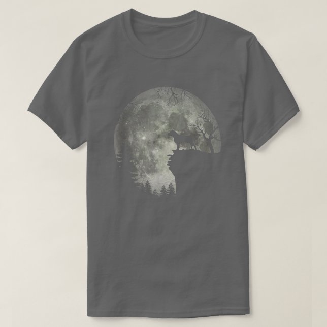Pit bull And Moon Halloween  T-Shirt (Design Front)
