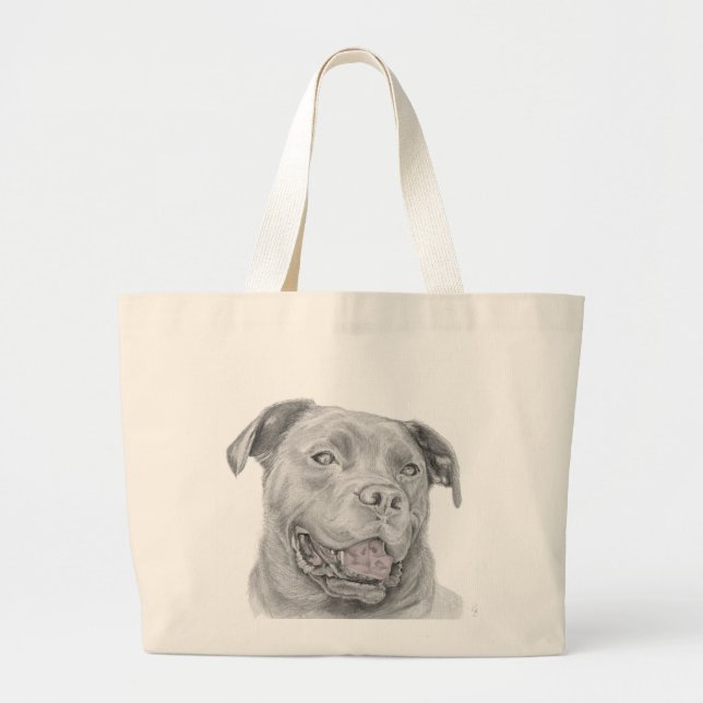 Pit Bull Art Drawing Large Tote Bag (Front)