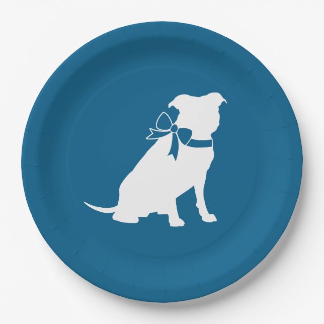 Pit Bull Baby Shower Pitbull Dog Blue Boy Paper Plate (Front)