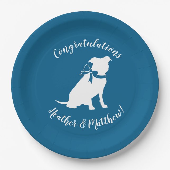 Pit Bull Baby Shower Pitbull Dog Blue Boy Paper Plate (Front)