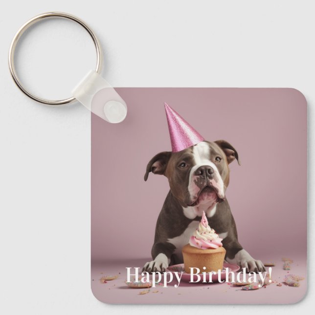 Pit Bull Birthday Celebration  Key Ring (Front)