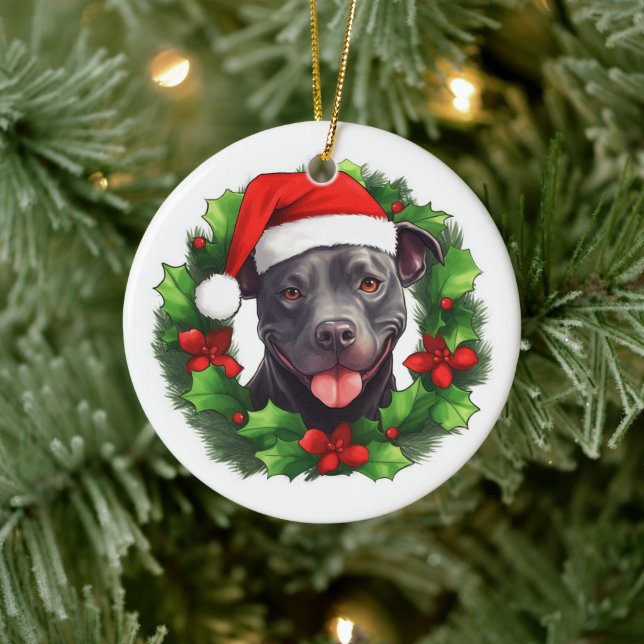 Pit Bull Christmas Wreath Ceramic Tree Decoration (Tree)