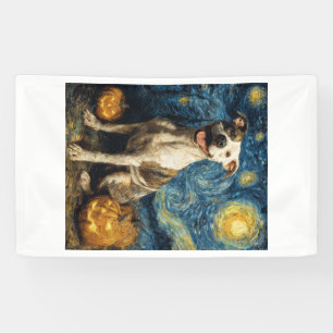 Pit Bull Cute Dog Halloween Jack O Lantern Pumpkin Banner