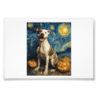 Pit Bull Cute Dog Halloween Jack O Lantern Pumpkin Photo Print
