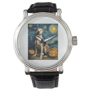 Pit Bull Cute Dog Halloween Jack O Lantern Pumpkin Watch