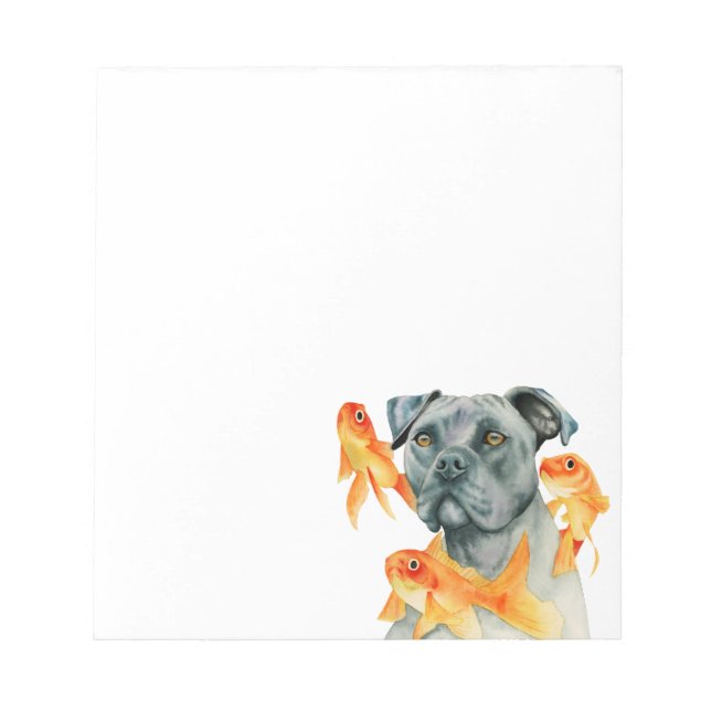 Pit Bull Dog and Goldfishes Watercolor Notepad (Front)