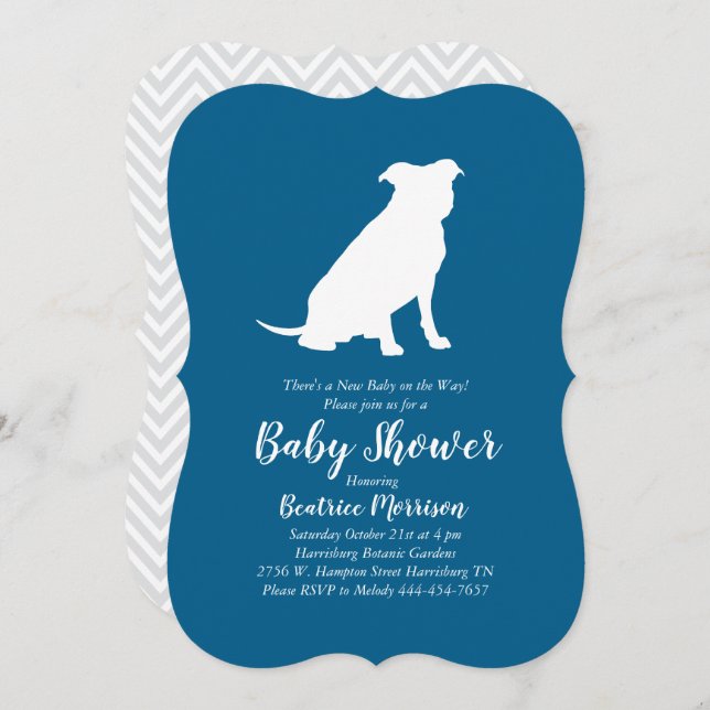 Pit Bull Dog Baby Shower Blue Boy Pitbull Invitation (Front/Back)