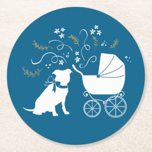 Pit Bull Dog Baby Shower Blue Boy Pitbull Round Paper Coaster