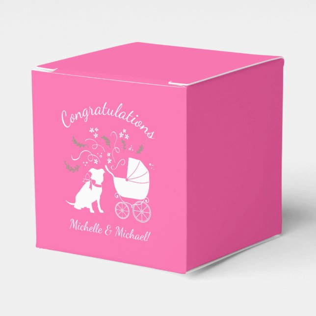 Pit Bull Dog Baby Shower Pink Girl Pitbull Favour Box (Front Side)