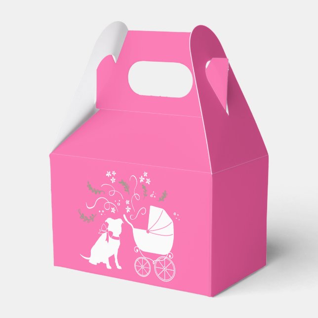 Pit Bull Dog Baby Shower Pink Girl Pitbull Favour Box (Front Side)
