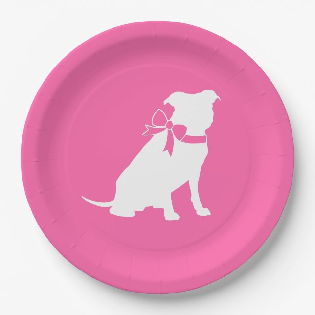 Pit Bull Dog Baby Shower Pink Girl Pitbull Paper Plate (Front)