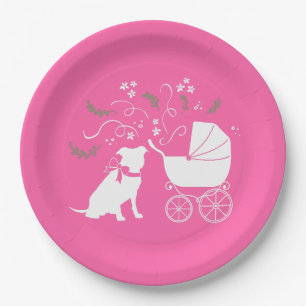 Pit Bull Dog Baby Shower Pink Girl Pitbull Paper Plate