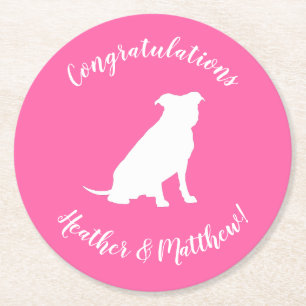 Pit Bull Dog Baby Shower Pink Girl Pitbull Round Paper Coaster