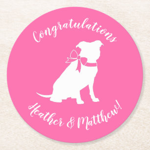 Pit Bull Dog Baby Shower Pink Girl Pitbull Round Paper Coaster