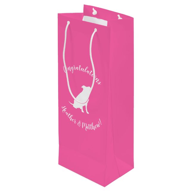Pit Bull Dog Baby Shower Pink Girl Pitbull Wine Gift Bag (Back Angled)