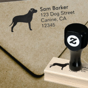 Pit Bull Dog Breed Silhouette Return Address Rubber Stamp