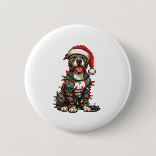 Pit bull Dog Christmas Lights Santa Hat Xmas Snow  6 Cm Round Badge