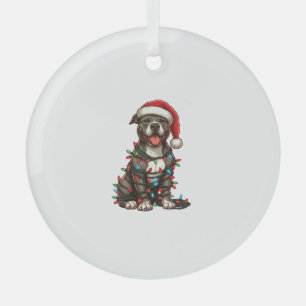 Pit bull Dog Christmas Lights Santa Hat Xmas Snow  Glass Tree Decoration