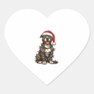 Pit bull Dog Christmas Lights Santa Hat Xmas Snow Heart Sticker