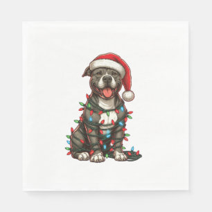 Pit bull Dog Christmas Lights Santa Hat Xmas Snow Napkin
