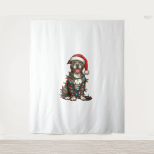 Pit bull Dog Christmas Lights Santa Hat Xmas Snow Tapestry