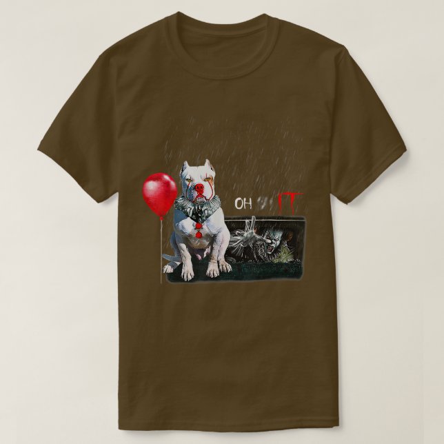 Pit Bull Dog Clown Oh It Rain Balloon Funny Hallow T-Shirt (Design Front)