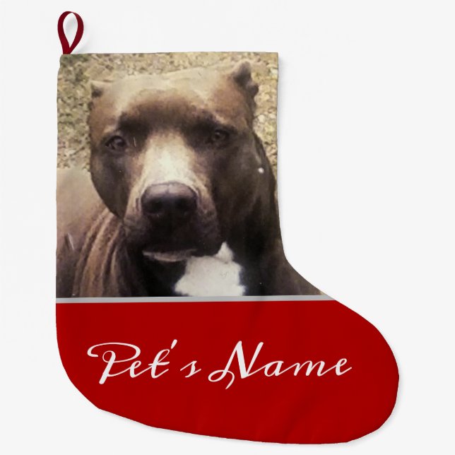 Pit Bull Dog Custom Pet Photo Customized Large Christmas Stocking (Front)