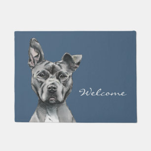 Pit Bull Dog Drawing Welcome Doormat