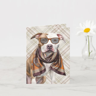 Pit Bull Dog Earthy Hues Pattern Monogrammed Card