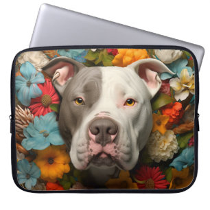 Pit Bull Dog Laptop Bag with Colourful Flowers
