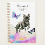 Pit Bull Dog Magical Planner<br><div class="desc">This is a whimsical watercolor illustration of a black pit bull dog jumping out of the rainbow coloured clouds. There are pretty butterflies flying around the dog. Painted with Holbein and Daniel Smith watercolors.</div>