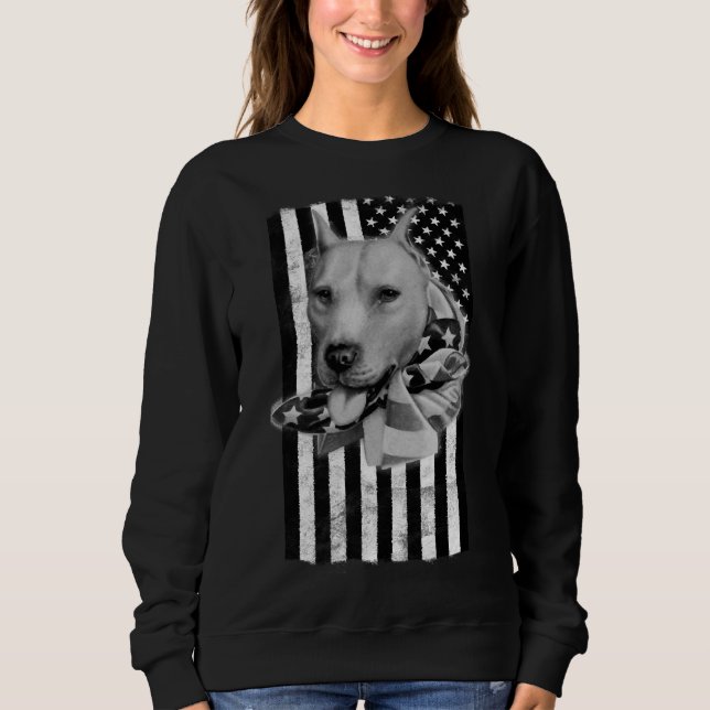 Pit Bull Dog On American Us Flag Sweatshirt (Front)