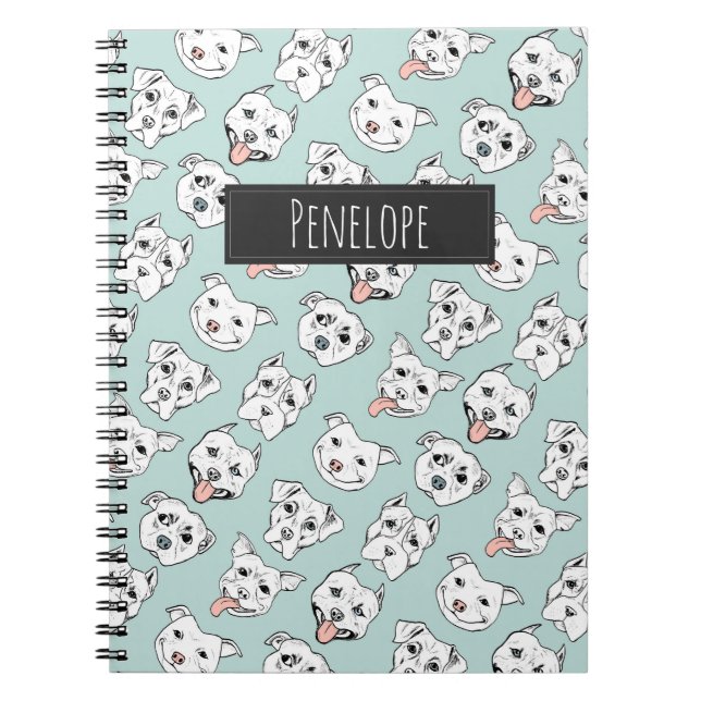 Pit Bull Dog Pattern | Add Your Name Spiral Notebook (Front)