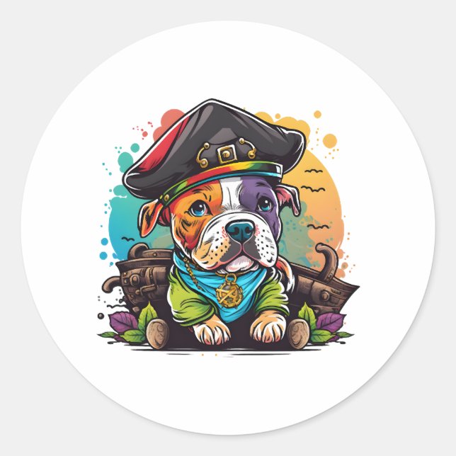 Pit Bull Dog Pirate Classic Round Sticker (Front)