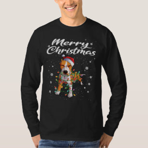 Pit Bull Dog Santa Hat Christmas Tree Lights T-Shirt