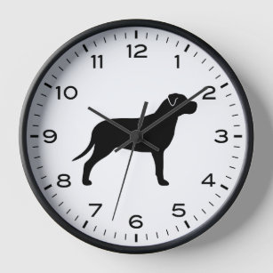 Pit Bull Dog Silhouette with Numbers and Minutes Clock