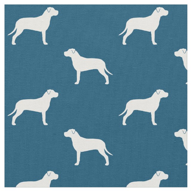 Pit Bull Dog Silhouettes Blue and White Patterned Fabric (Close Up)