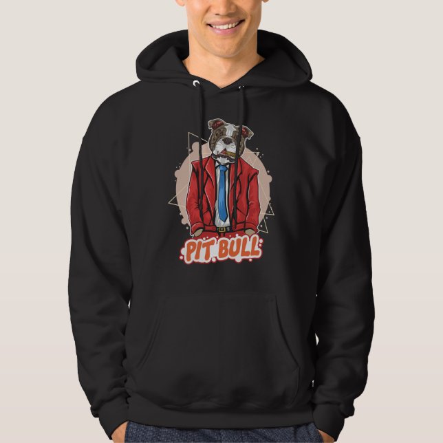 Pit Bull Dog With Cigar And Suit Pitbull Artwork Hoodie (Front)