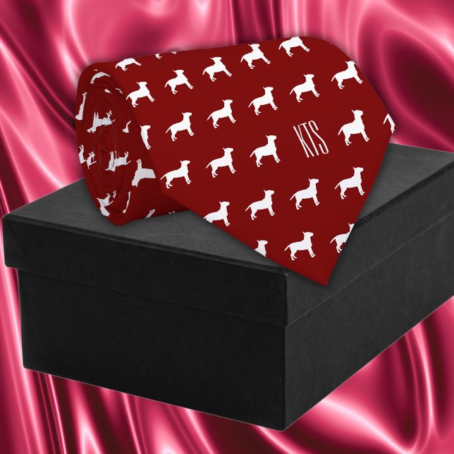 Pit Bull Dogs Pattern Monogrammed Veterinarian Tie (Pit Bull Dogs Pattern Veterinarian Neck Tie in burgundy red color.)
