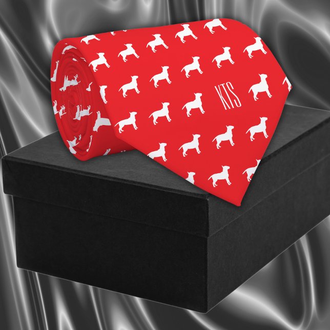Pit Bull Dogs Pattern Monogrammed Veterinarian Tie (Pit Bull Dogs Pattern Veterinarian Neck Tie in bright red color.)