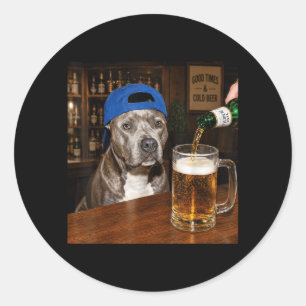 Pit Bull Drinking Beer Funny Dog Meme Classic Round Sticker