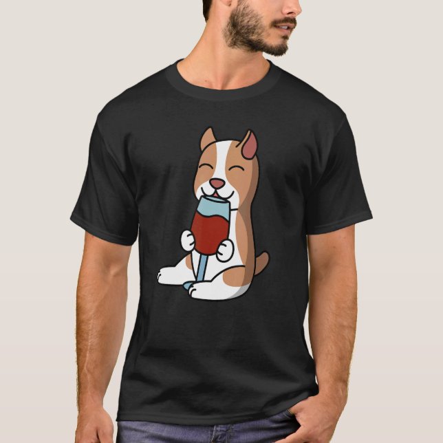 Pit Bull Drinking Wine Dog T-Shirt (Front)